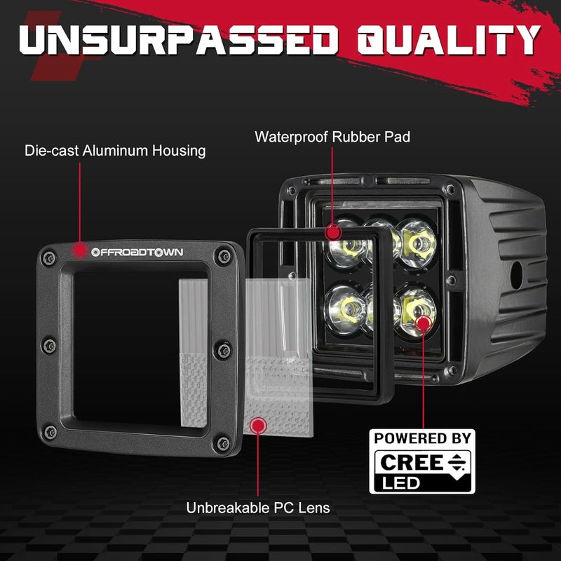 OFFROADTOWN LED Cubes, 3inch 120W CREE LED Pods Driving Lights Cubes Ditch Light Off Road Lights Reverse Light for Truck Pickup UTV ATV SUV Boat 4x4 Car - Driving Combo - Image 3